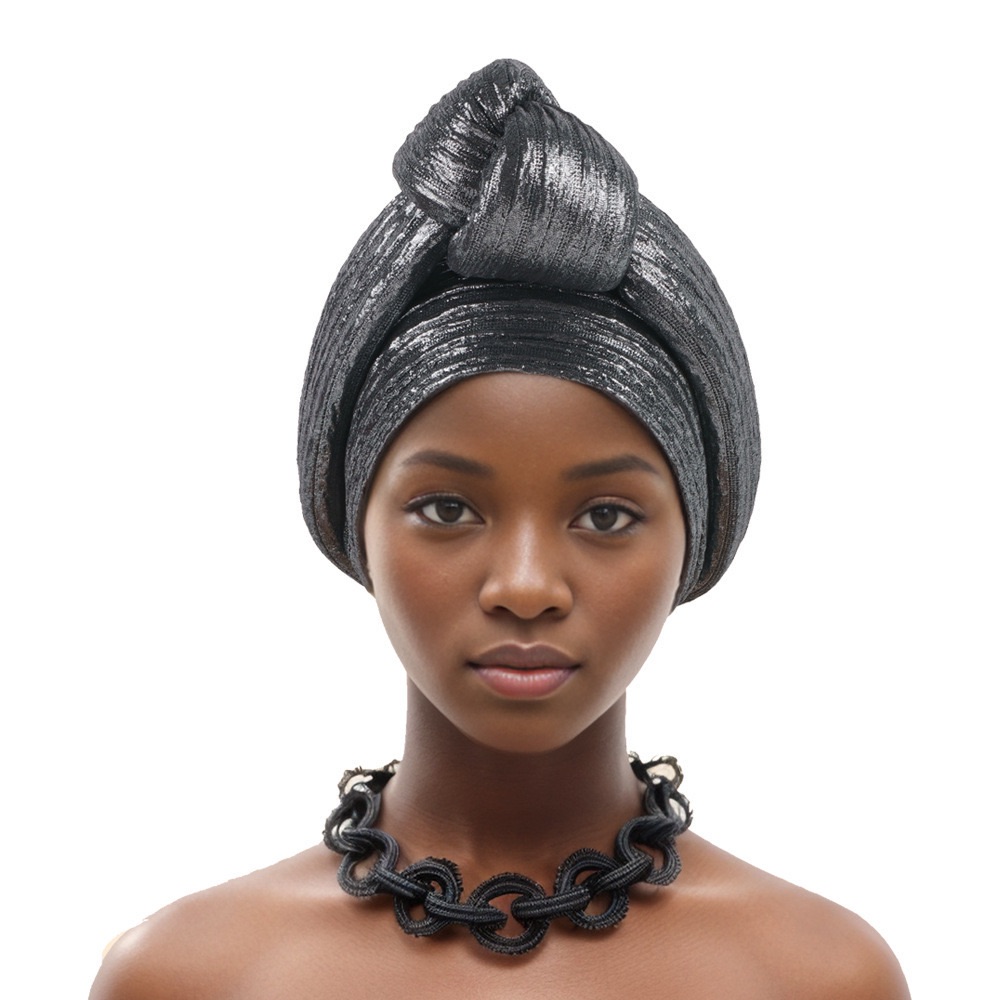 YIQI ENJOY Handmade Big Knotted African Turban Cap Headtie Female Head Wraps Nigeria Wedding Party Headpiece Pre-Tied Headscarf Bonnet 2024