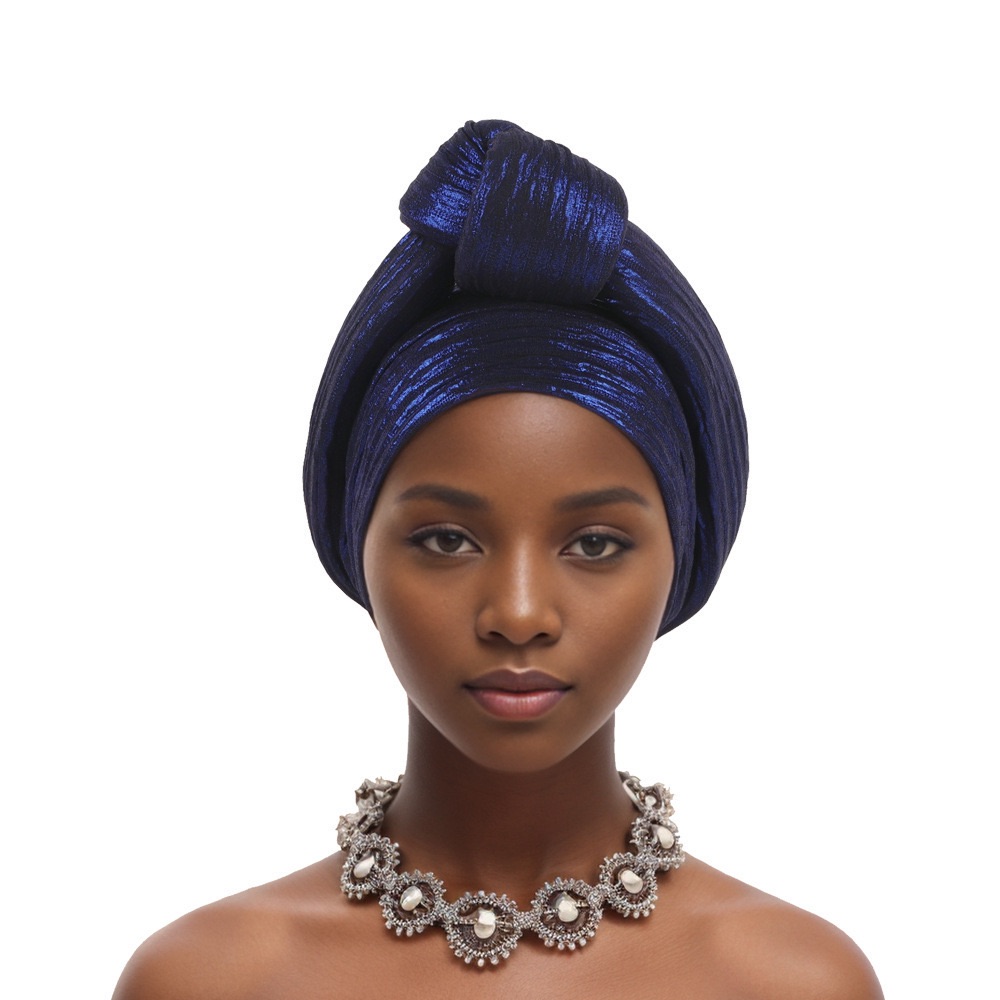 YIQI ENJOY Handmade Big Knotted African Turban Cap Headtie Female Head Wraps Nigeria Wedding Party Headpiece Pre-Tied Headscarf Bonnet 2024