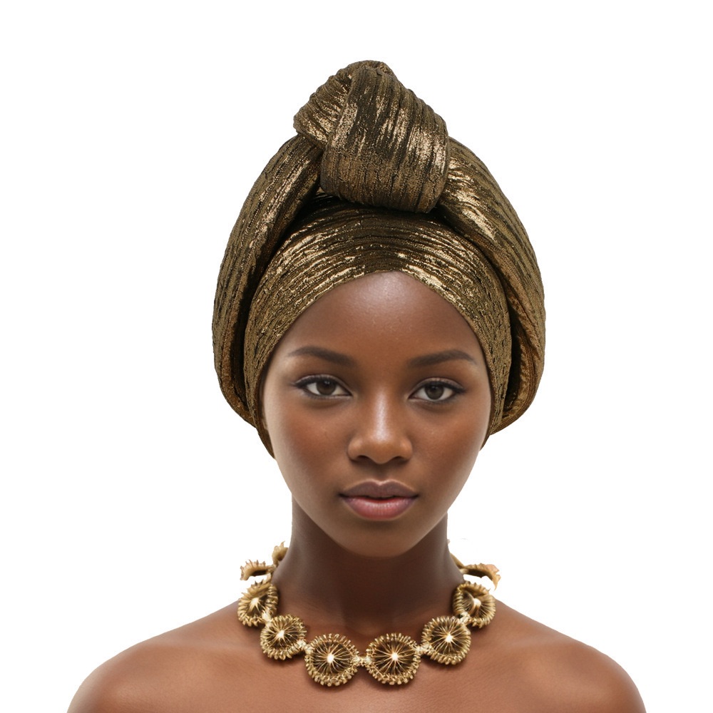 YIQI ENJOY Handmade Big Knotted African Turban Cap Headtie Female Head Wraps Nigeria Wedding Party Headpiece Pre-Tied Headscarf Bonnet 2024