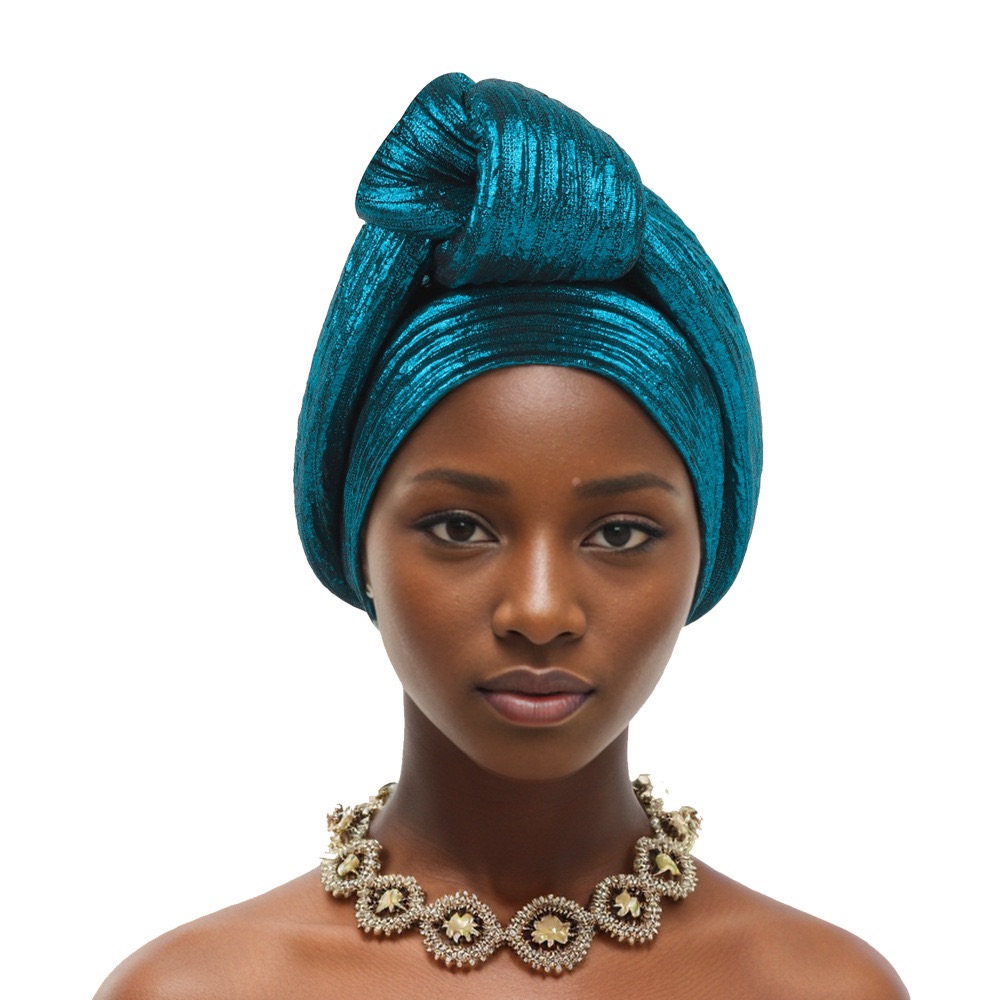 YIQI ENJOY Handmade Big Knotted African Turban Cap Headtie Female Head Wraps Nigeria Wedding Party Headpiece Pre-Tied Headscarf Bonnet 2024