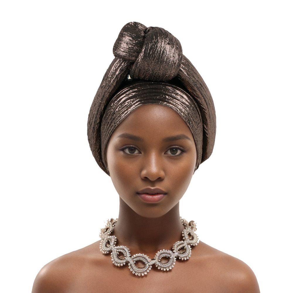 YIQI ENJOY Handmade Big Knotted African Turban Cap Headtie Female Head Wraps Nigeria Wedding Party Headpiece Pre-Tied Headscarf Bonnet 2024