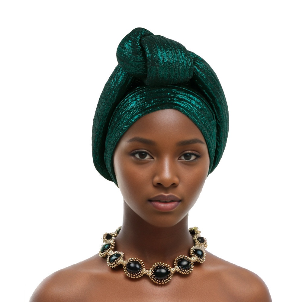 YIQI ENJOY Handmade Big Knotted African Turban Cap Headtie Female Head Wraps Nigeria Wedding Party Headpiece Pre-Tied Headscarf Bonnet 2024
