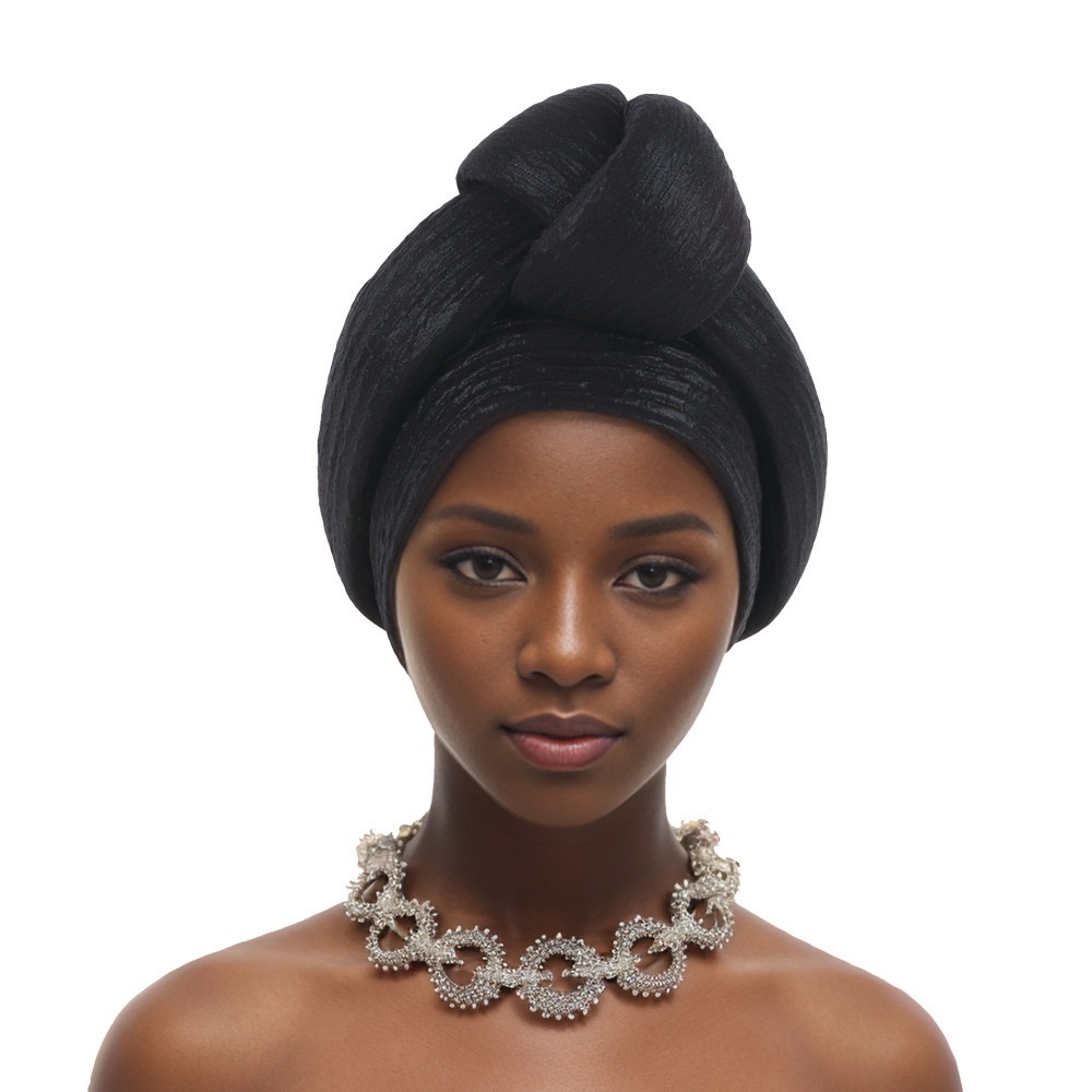 YIQI ENJOY Handmade Big Knotted African Turban Cap Headtie Female Head Wraps Nigeria Wedding Party Headpiece Pre-Tied Headscarf Bonnet 2024