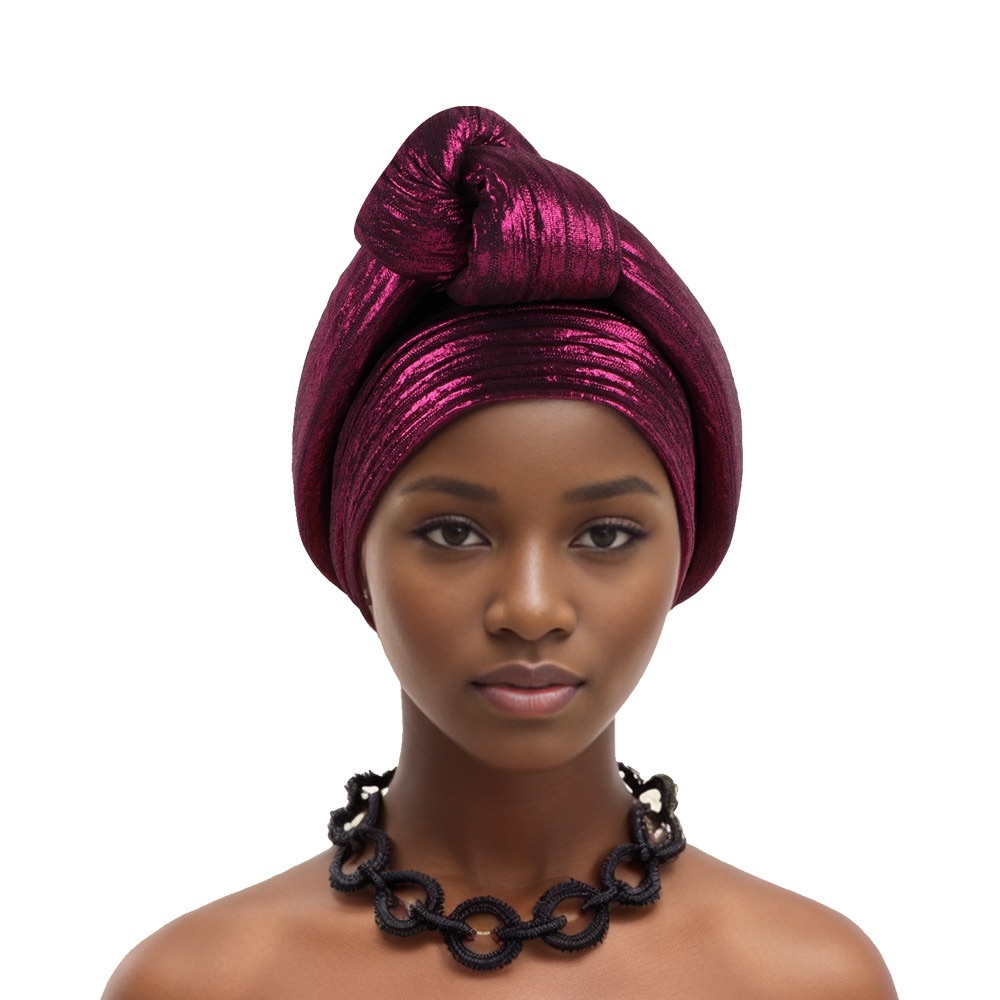 YIQI ENJOY Handmade Big Knotted African Turban Cap Headtie Female Head Wraps Nigeria Wedding Party Headpiece Pre-Tied Headscarf Bonnet 2024