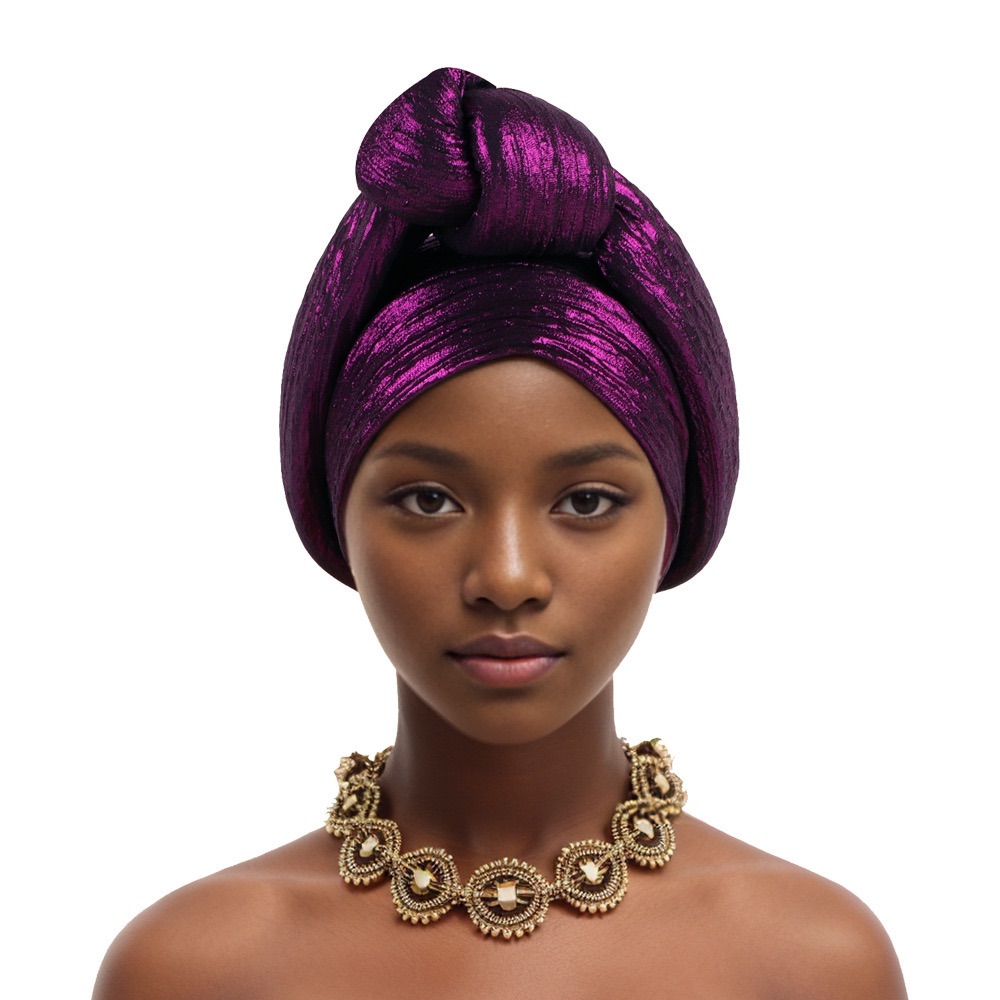 YIQI ENJOY Handmade Big Knotted African Turban Cap Headtie Female Head Wraps Nigeria Wedding Party Headpiece Pre-Tied Headscarf Bonnet 2024