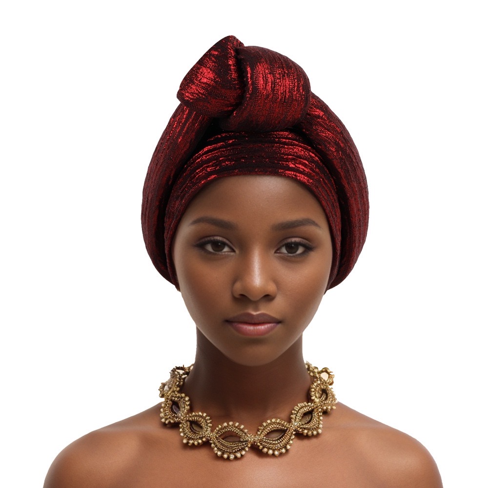 YIQI ENJOY Handmade Big Knotted African Turban Cap Headtie Female Head Wraps Nigeria Wedding Party Headpiece Pre-Tied Headscarf Bonnet 2024