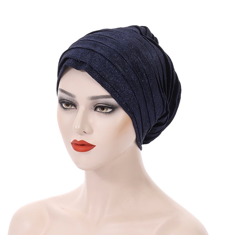 YIQI ENJOY 2024 Glitter Full Body Pleated Turban Cap for Auto Geles Women Head Wraps Muslim Hijab Headscarf Hat Turbante African Headpiece