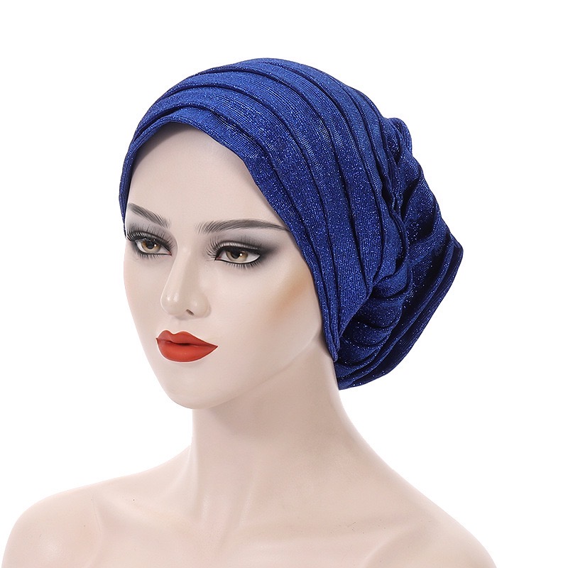 YIQI ENJOY 2024 Glitter Full Body Pleated Turban Cap for Auto Geles Women Head Wraps Muslim Hijab Headscarf Hat Turbante African Headpiece