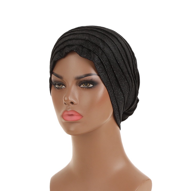 YIQI ENJOY 2024 Glitter Full Body Pleated Turban Cap for Auto Geles Women Head Wraps Muslim Hijab Headscarf Hat Turbante African Headpiece