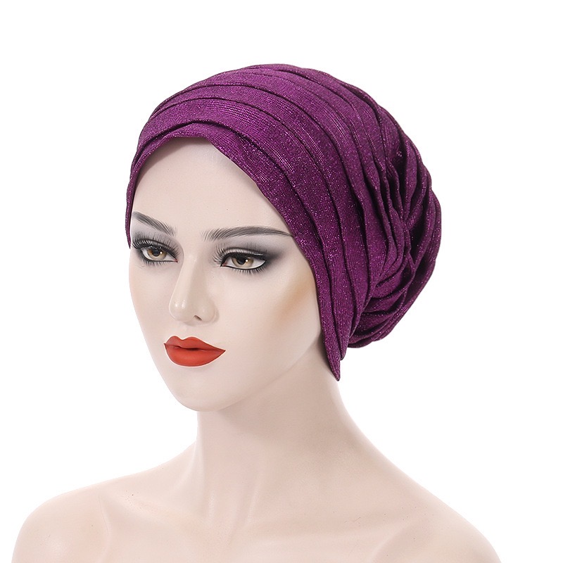 YIQI ENJOY 2024 Glitter Full Body Pleated Turban Cap for Auto Geles Women Head Wraps Muslim Hijab Headscarf Hat Turbante African Headpiece
