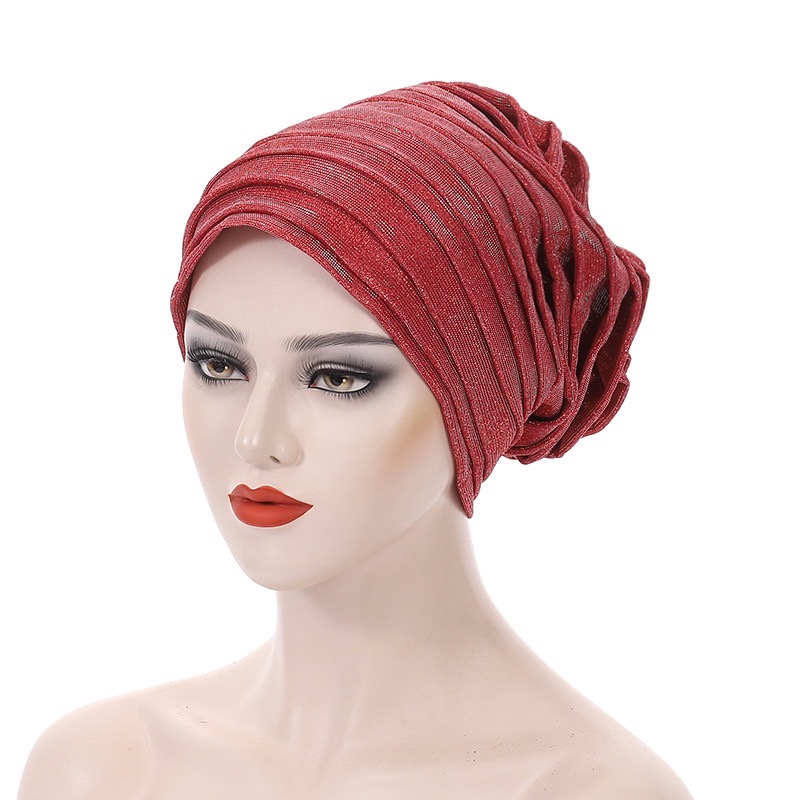 YIQI ENJOY 2024 Glitter Full Body Pleated Turban Cap for Auto Geles Women Head Wraps Muslim Hijab Headscarf Hat Turbante African Headpiece
