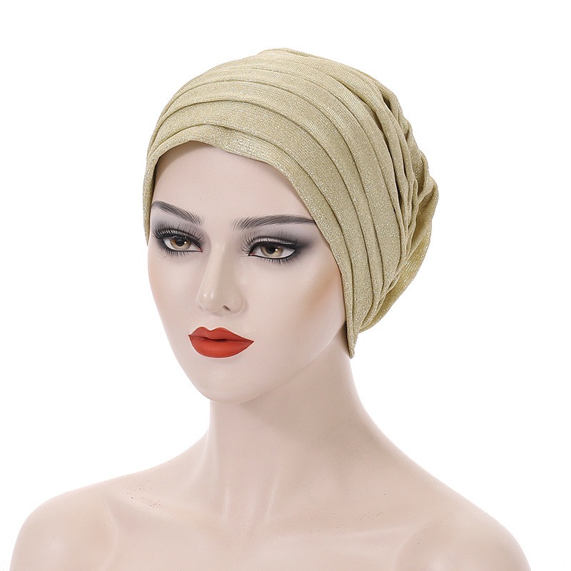 YIQI ENJOY 2024 Glitter Full Body Pleated Turban Cap for Auto Geles Women Head Wraps Muslim Hijab Headscarf Hat Turbante African Headpiece