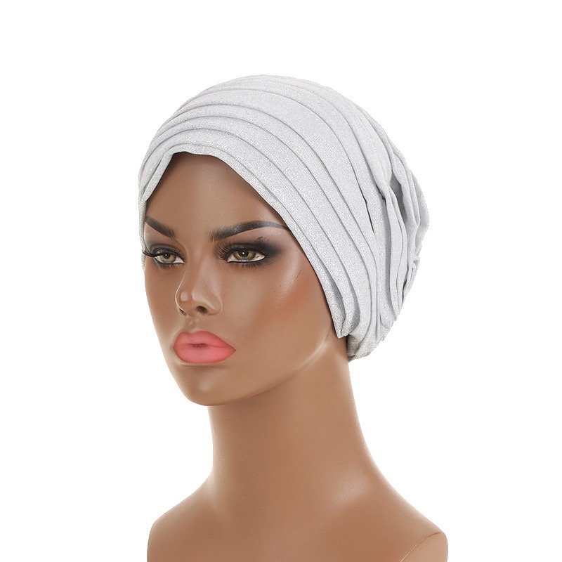 YIQI ENJOY 2024 Glitter Full Body Pleated Turban Cap for Auto Geles Women Head Wraps Muslim Hijab Headscarf Hat Turbante African Headpiece
