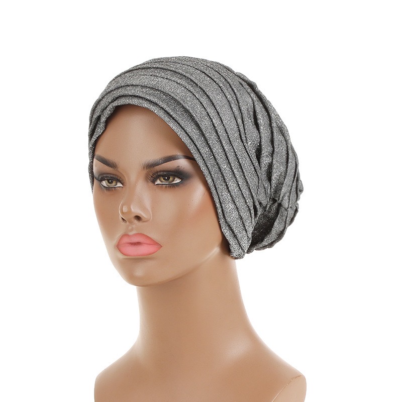 YIQI ENJOY 2024 Glitter Full Body Pleated Turban Cap for Auto Geles Women Head Wraps Muslim Hijab Headscarf Hat Turbante African Headpiece