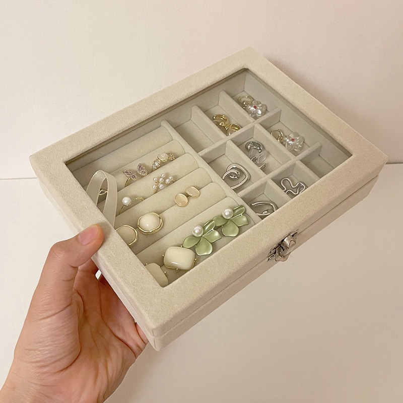 Large capacity velvet jewelry box, ring necklace organizer, earring earring storage box, dust-proof jewelry Organizers