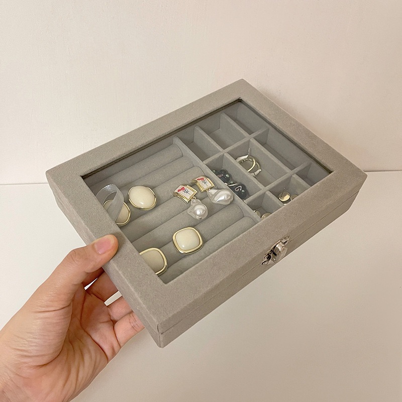 Large capacity velvet jewelry box, ring necklace organizer, earring earring storage box, dust-proof jewelry Organizers
