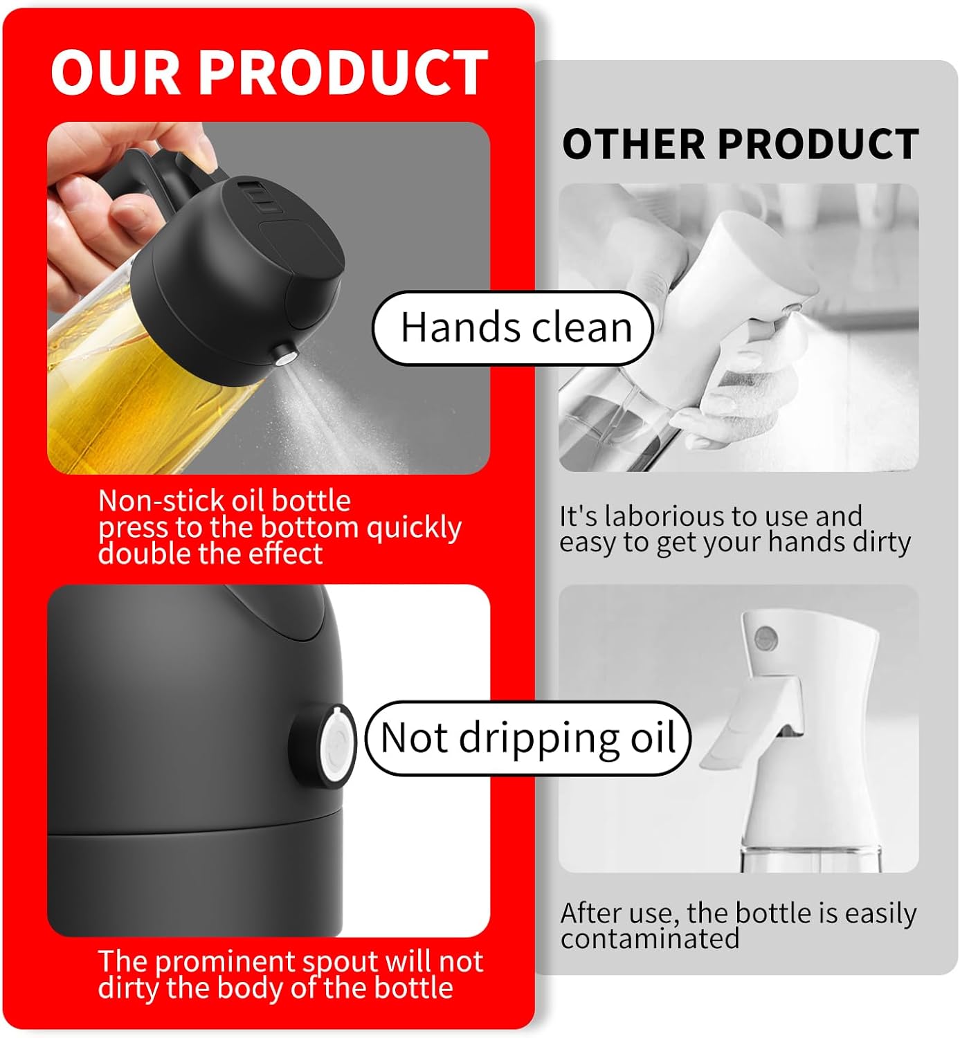 Oil Dispenser For Kitchen Oil Sprayer For Cooking 2 in 1 Oil Dispenser and Oil Sprayer Olive Oil Sprayer 16ozPremium Glass Oil Bottle, Food-grade Oil Mister for Air Fryer,Frying,Salad, BBQ