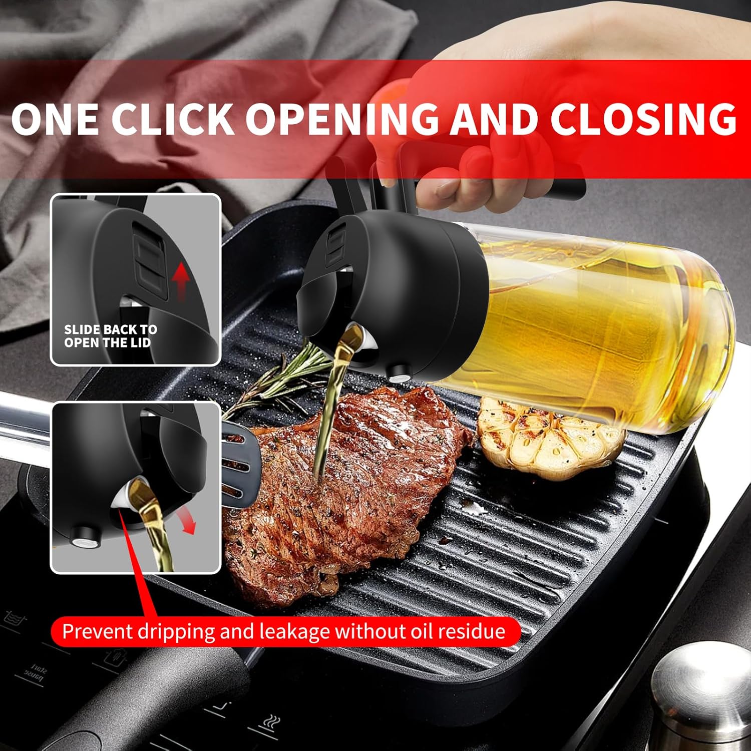 Oil Dispenser For Kitchen Oil Sprayer For Cooking 2 in 1 Oil Dispenser and Oil Sprayer Olive Oil Sprayer 16ozPremium Glass Oil Bottle, Food-grade Oil Mister for Air Fryer,Frying,Salad, BBQ