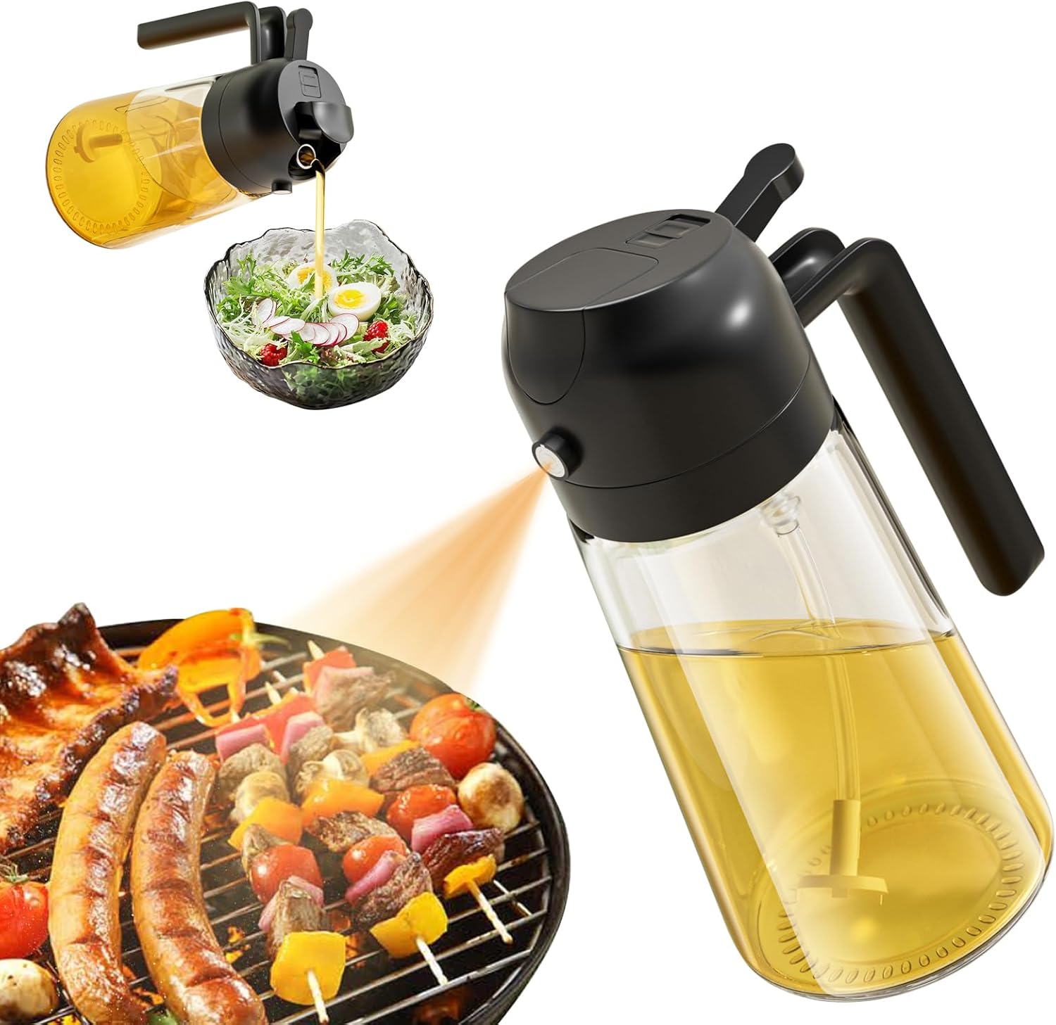 Oil Dispenser For Kitchen Oil Sprayer For Cooking 2 in 1 Oil Dispenser and Oil Sprayer Olive Oil Sprayer 16ozPremium Glass Oil Bottle, Food-grade Oil Mister for Air Fryer,Frying,Salad, BBQ