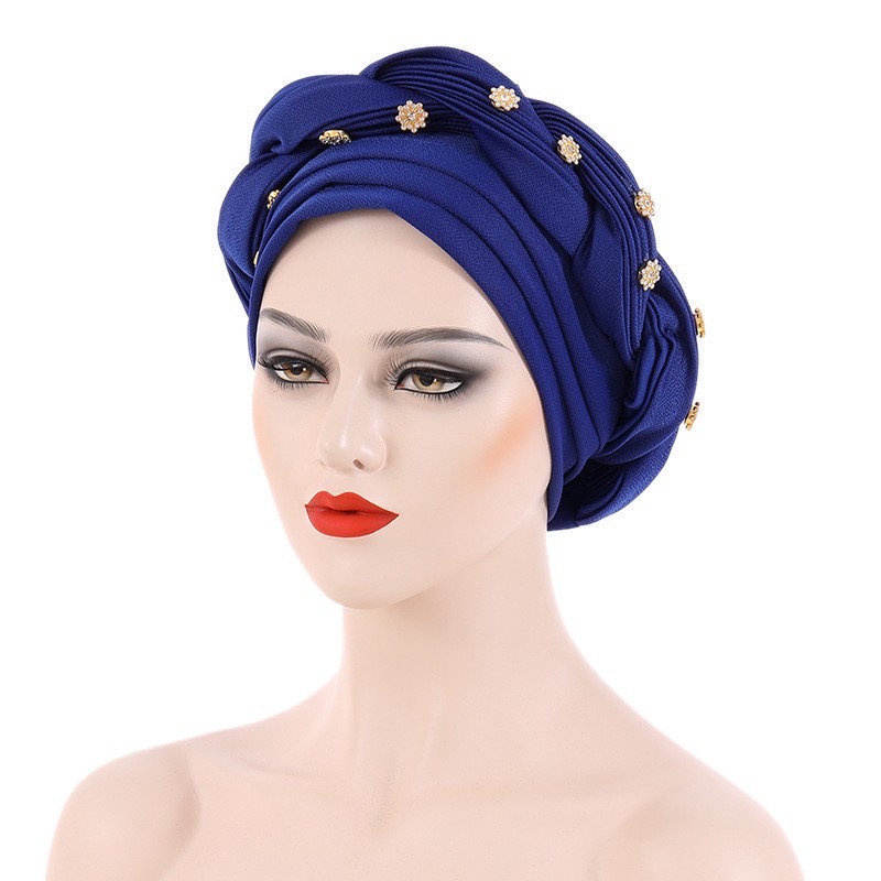 Multilayer Diamonds Braid Turban Caps Women Muslim Headscarf Bonnet Female Headwrap Hat Ready to Wear African Auto Gele Headtie