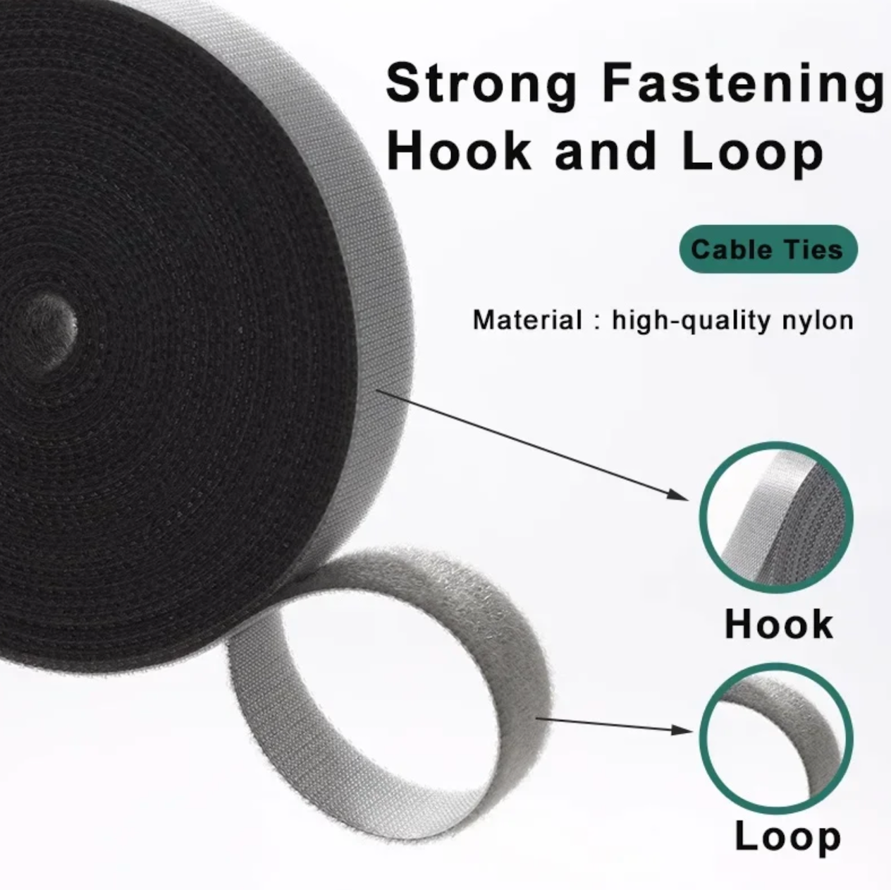 5Meter/Roll Reusable Fastening Tape Cable Ties 12mm Double Side Hook and Loop Straps Cable Wire Management Tape