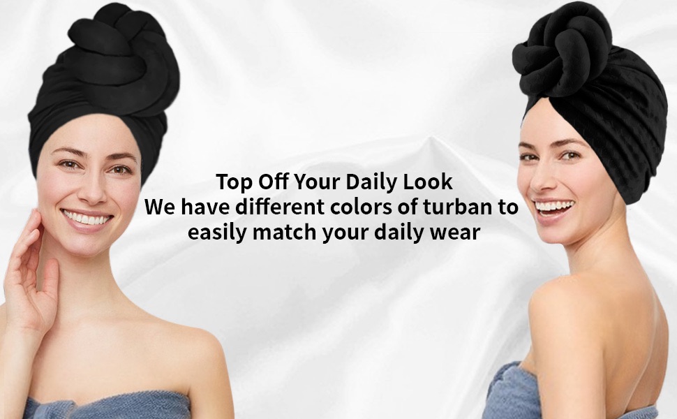 Women Turbans and Head Wraps, Women African Turban Flower Knot Pre-Tied Bonnet Beanie Cap Headwrap