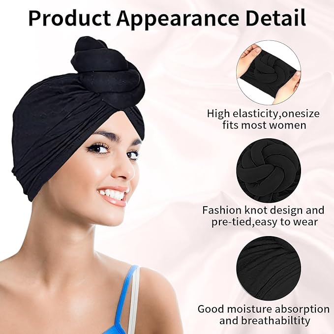 Women Turbans and Head Wraps, Women African Turban Flower Knot Pre-Tied Bonnet Beanie Cap Headwrap