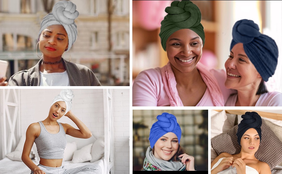 Women Turbans and Head Wraps, Women African Turban Flower Knot Pre-Tied Bonnet Beanie Cap Headwrap
