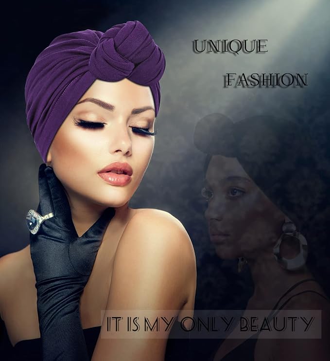 Women Turbans and Head Wraps, Skull-Caps, African Turban Flower Knot Pre-Tied Bonnet Beanie Cap for Women