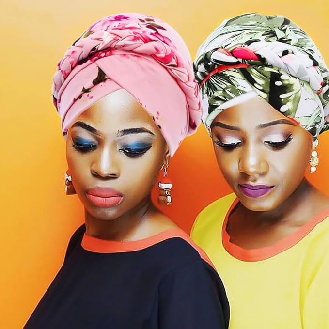 Woeoe African Turban Head Wrap Pink Pattern Head Scarf Soft Flower Print Head Cover Cap Headwear for Women and Girls