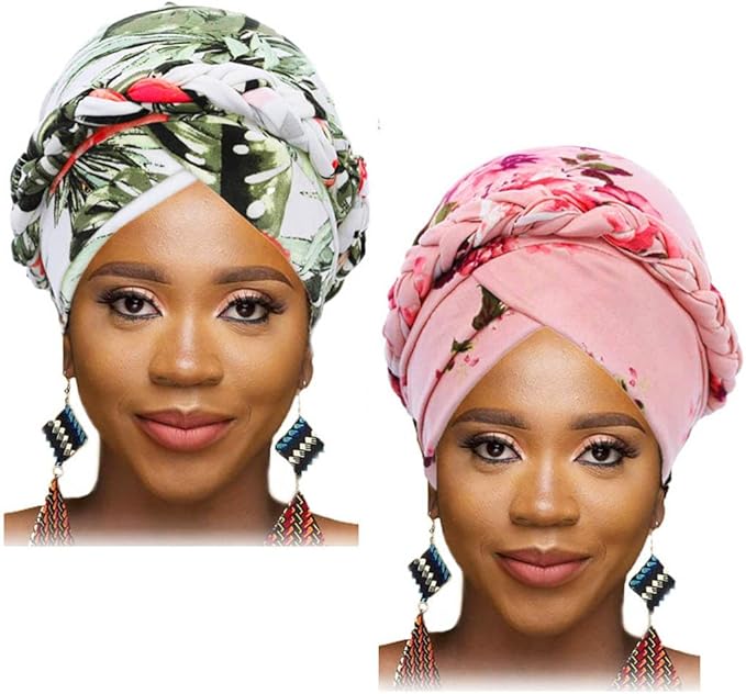 Woeoe African Turban Head Wrap Pink Pattern Head Scarf Soft Flower Print Head Cover Cap Headwear for Women and Girls