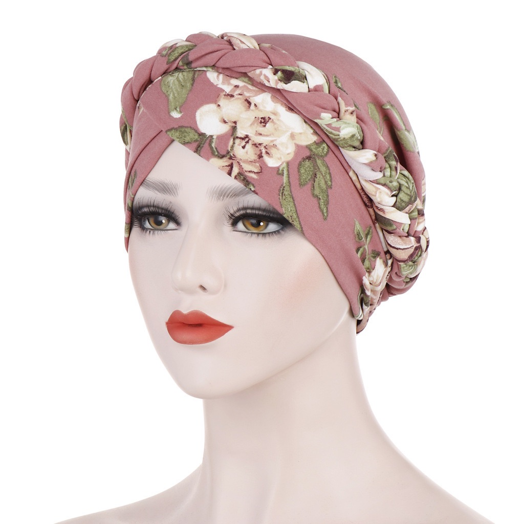 Woeoe African Turban Head Wrap Pink Pattern Head Scarf Soft Flower Print Head Cover Cap Headwear for Women and Girls