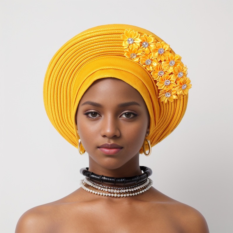 African Headtie Turban Nigerian Wedding Geles Aso Oke Fabric Muslim Headwear Gele Female Head Wraps Sego Headtie Auto Gele