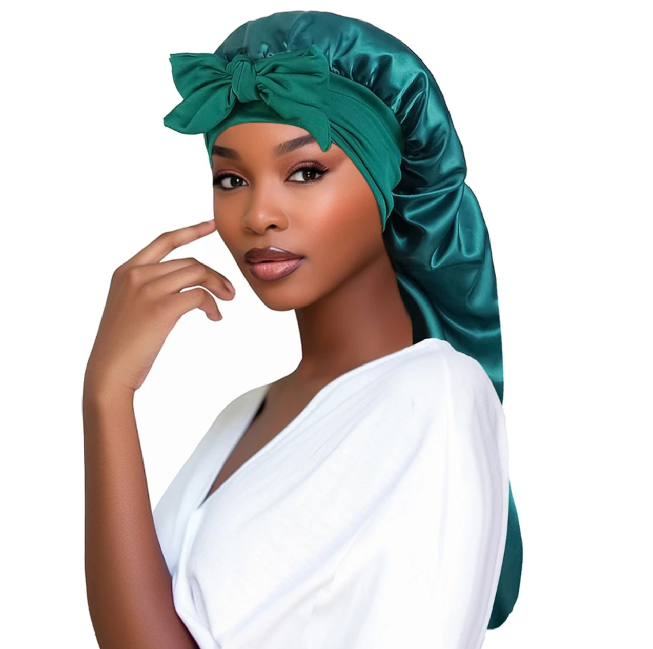 2024 YIQI Enjoy Women Bonnet Satin Sleeping Hat Long Tail Braid Hair Night Sleep Cap Head Cover Bonnets Shower Caps For Sauna Bathing Bonnet