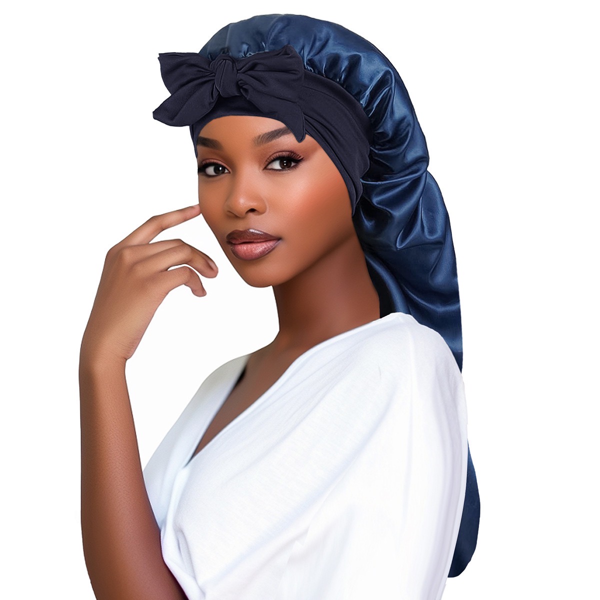 2024 YIQI Enjoy Women Bonnet Satin Sleeping Hat Long Tail Braid Hair Night Sleep Cap Head Cover Bonnets Shower Caps For Sauna Bathing Bonnet