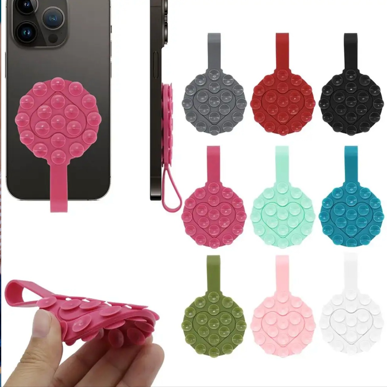 Portable Silicone Suction Cup Mobile Phones Stand Multifunction Double-Sided Anti-Slip Holder Mount Sucker Pad Cellphone Stand
