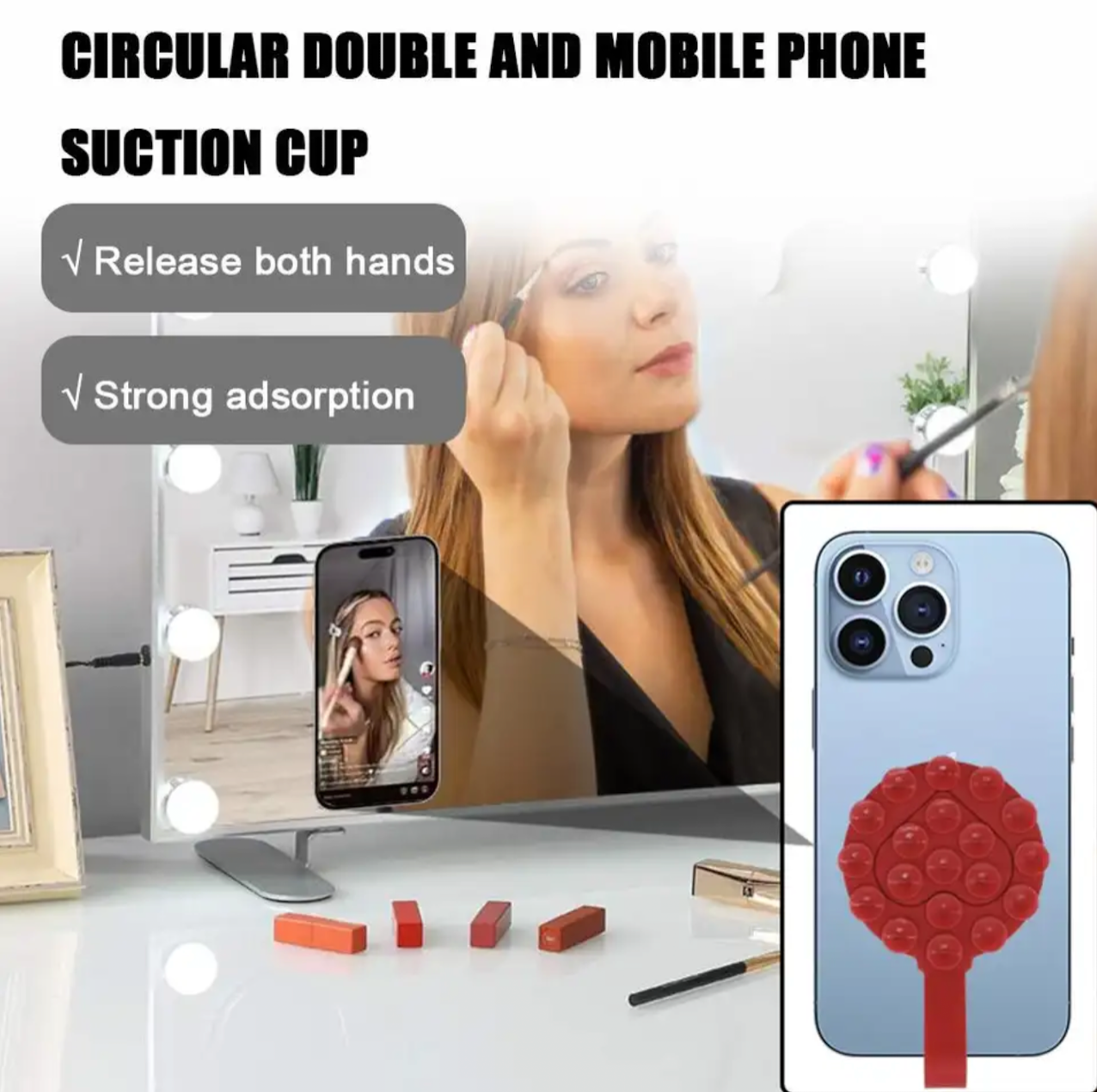 Portable Silicone Suction Cup Mobile Phones Stand Multifunction Double-Sided Anti-Slip Holder Mount Sucker Pad Cellphone Stand