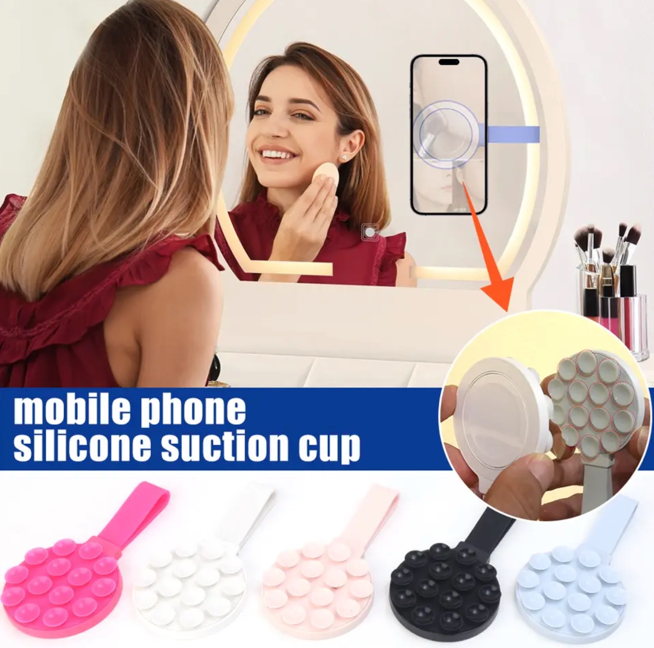 Magnetic Suction Cup Phone Mount on Mirror Shower Silicone Sucker Phone Case Grip Stand Holder For iPhone 15 14 13 12 11 Magsafe