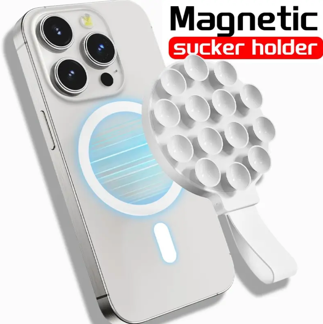 Magnetic Suction Cup Phone Mount on Mirror Shower Silicone Sucker Phone Case Grip Stand Holder For iPhone 15 14 13 12 11 Magsafe