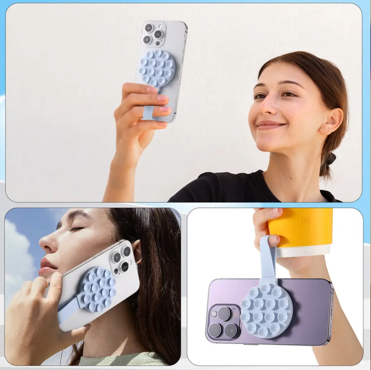 Magnetic Suction Cup Phone Mount on Mirror Shower Silicone Sucker Phone Case Grip Stand Holder For iPhone 15 14 13 12 11 Magsafe