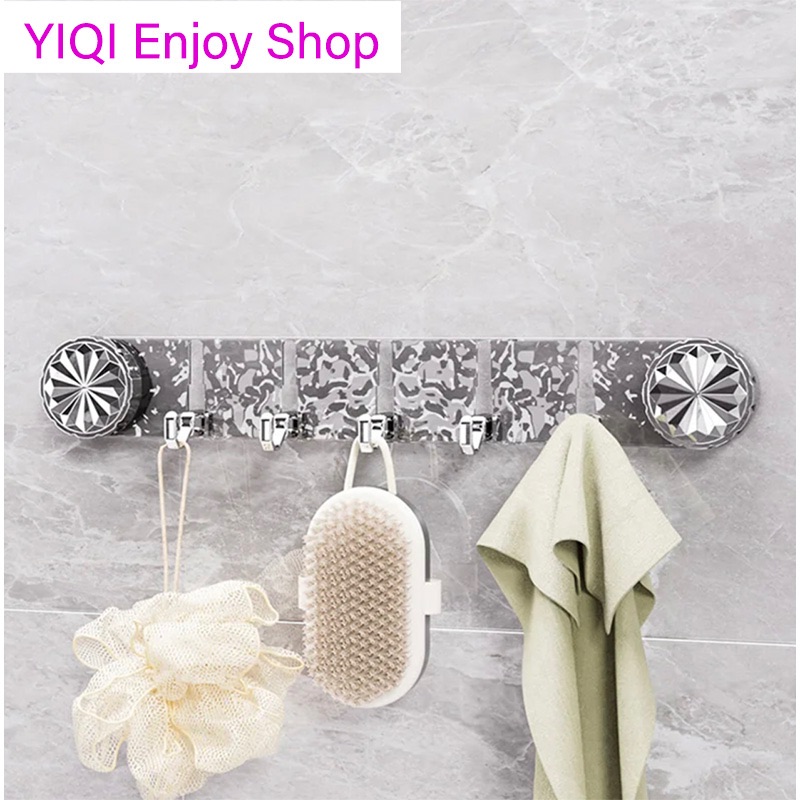 5 Hooks Rotating Suction Cup Hooks Punch-Free Strong Bathroom Towel Rack Shelf Wall Mounted Corrugated Row Hook Wall Hanger