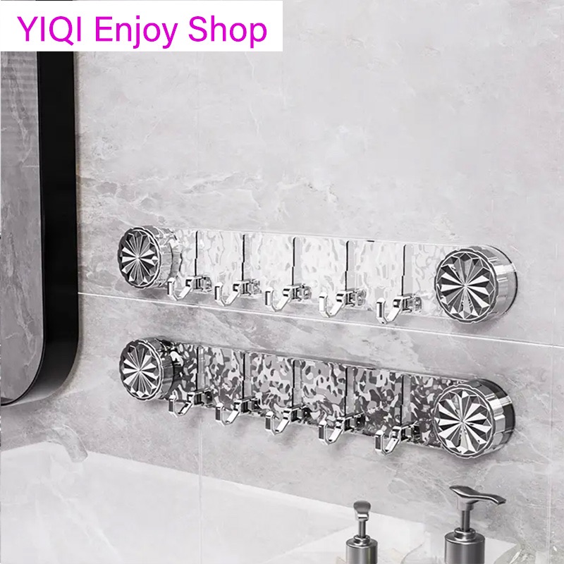 5 Hooks Rotating Suction Cup Hooks Punch-Free Strong Bathroom Towel Rack Shelf Wall Mounted Corrugated Row Hook Wall Hanger