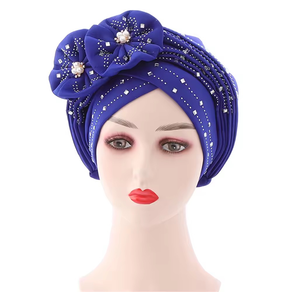 2025 New Women  Caps  Party Headpiece Fashion African Autogele Headtie Kenya Party Headgear Women Head Wraps Female Turban Cap with Diamonds