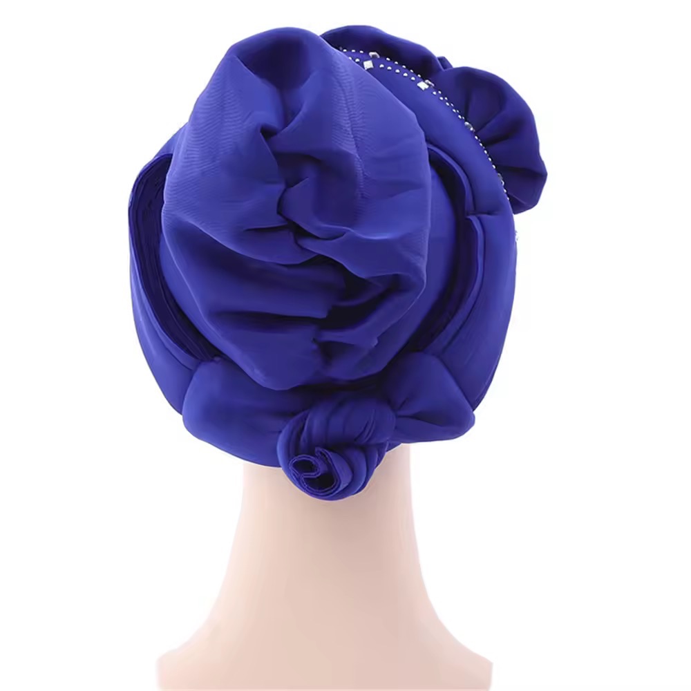 2025 New Women  Caps  Party Headpiece Fashion African Autogele Headtie Kenya Party Headgear Women Head Wraps Female Turban Cap with Diamonds