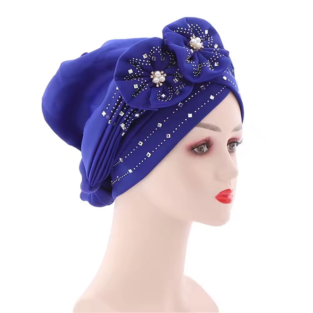 2025 New Women  Caps  Party Headpiece Fashion African Autogele Headtie Kenya Party Headgear Women Head Wraps Female Turban Cap with Diamonds