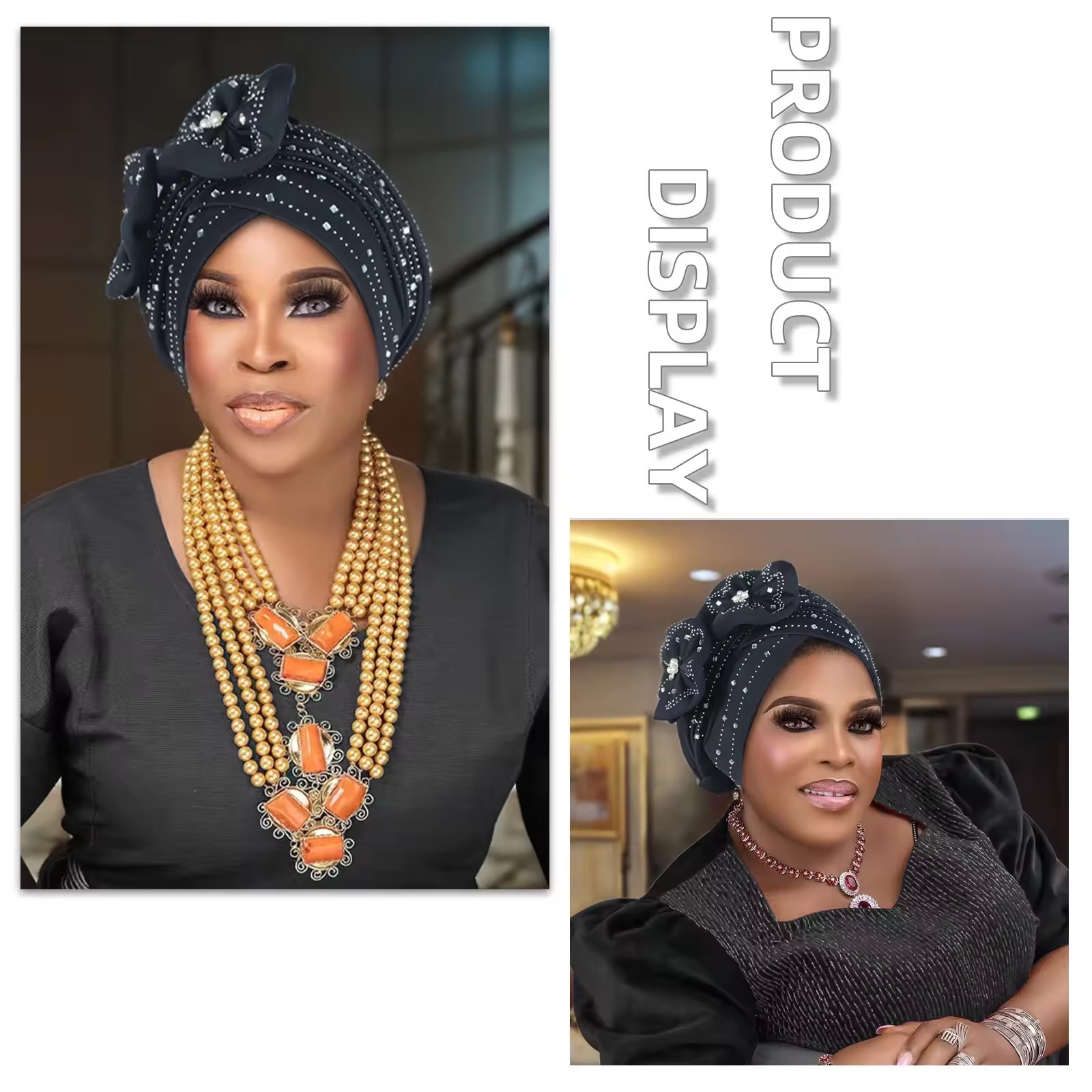 2025 New Women  Caps  Party Headpiece Fashion African Autogele Headtie Kenya Party Headgear Women Head Wraps Female Turban Cap with Diamonds