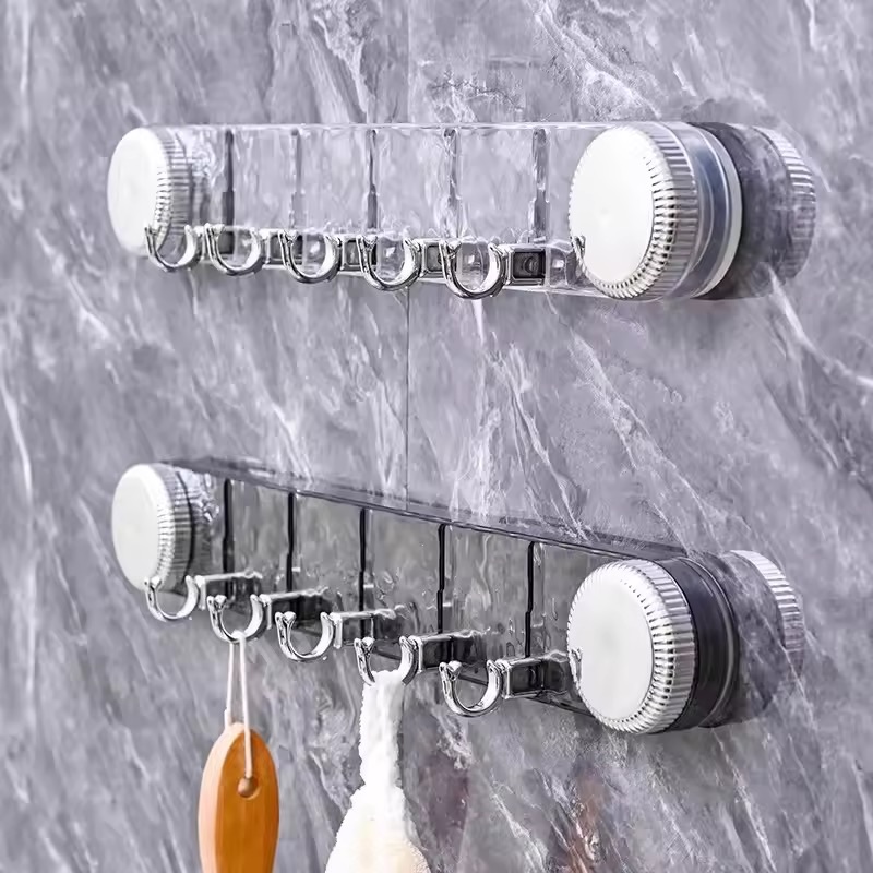 5 Hooks Rotating Suction Cup Hooks Punch-Free Strong Bathroom Towel Rack Shelf Wall Mounted Corrugated Row Hook Wall Hanger