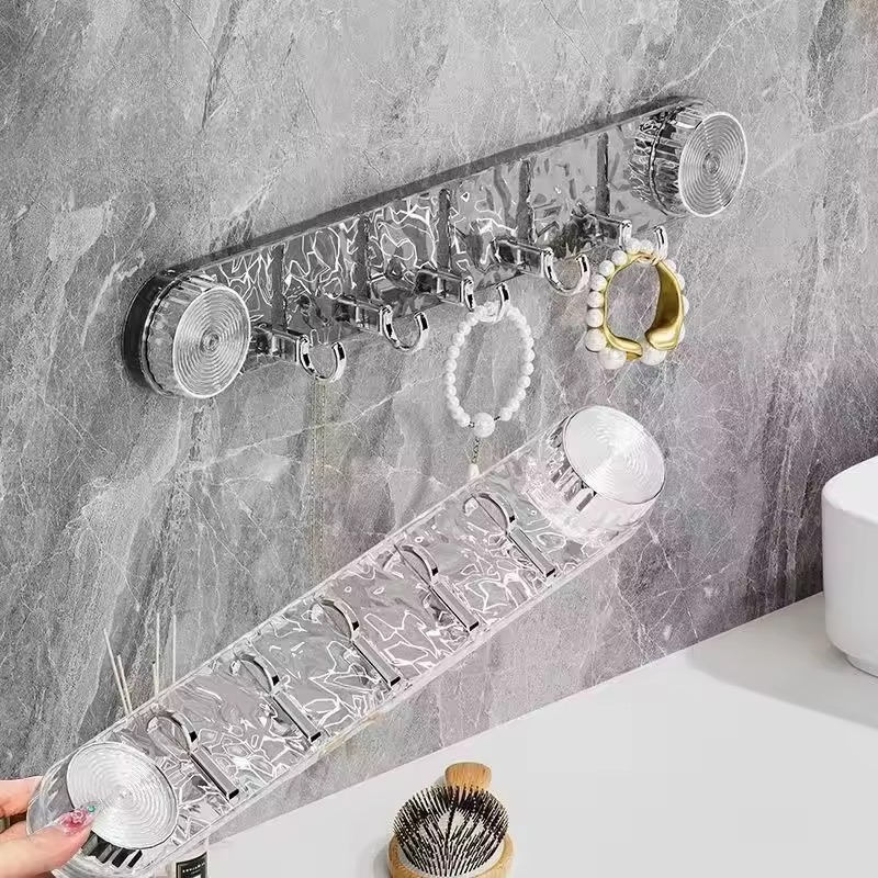 5 Hooks Rotating Suction Cup Hooks Punch-Free Strong Bathroom Towel Rack Shelf Wall Mounted Corrugated Row Hook Wall Hanger