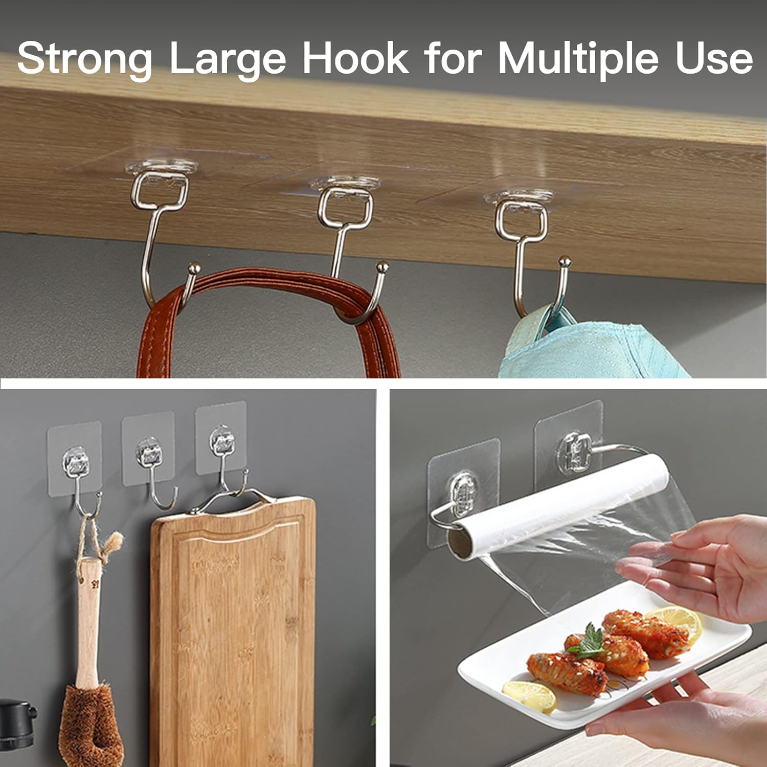 Large Hooks for Hanging Heavy-Duty 44Ib(Max) 10 Packs, Wall Hangers Without Nails Self-Adhesive Traceless Clear and Removable, Waterproof and Rustproof Multiple Uses for Bathroom Kitchen Home