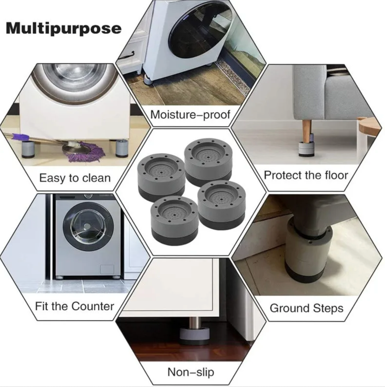 4Pcs Anti Vibration Feet Pads Rubber Legs Slipstop Silent Skid Raiser Mat For Washing Machine Support Dampers Stand Accessories